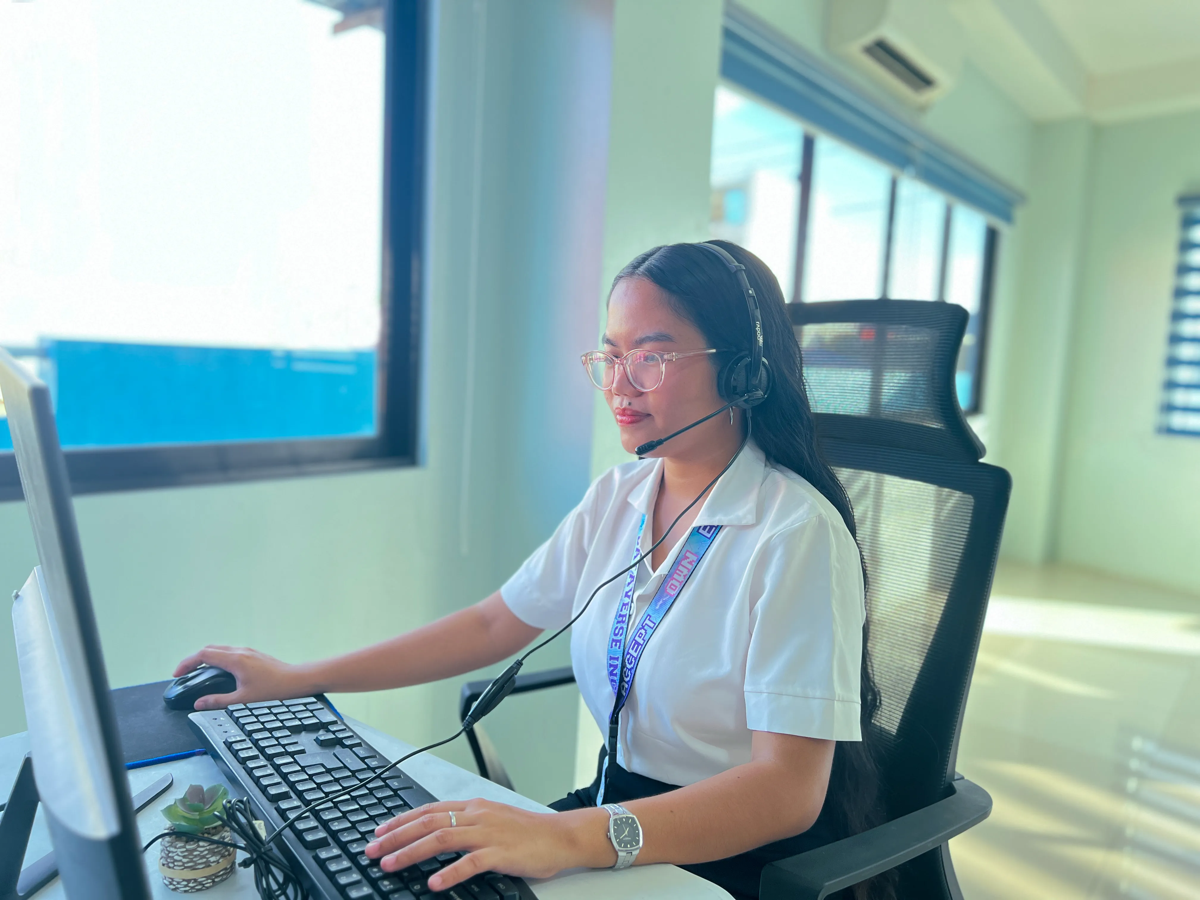 Call center agent with headset
